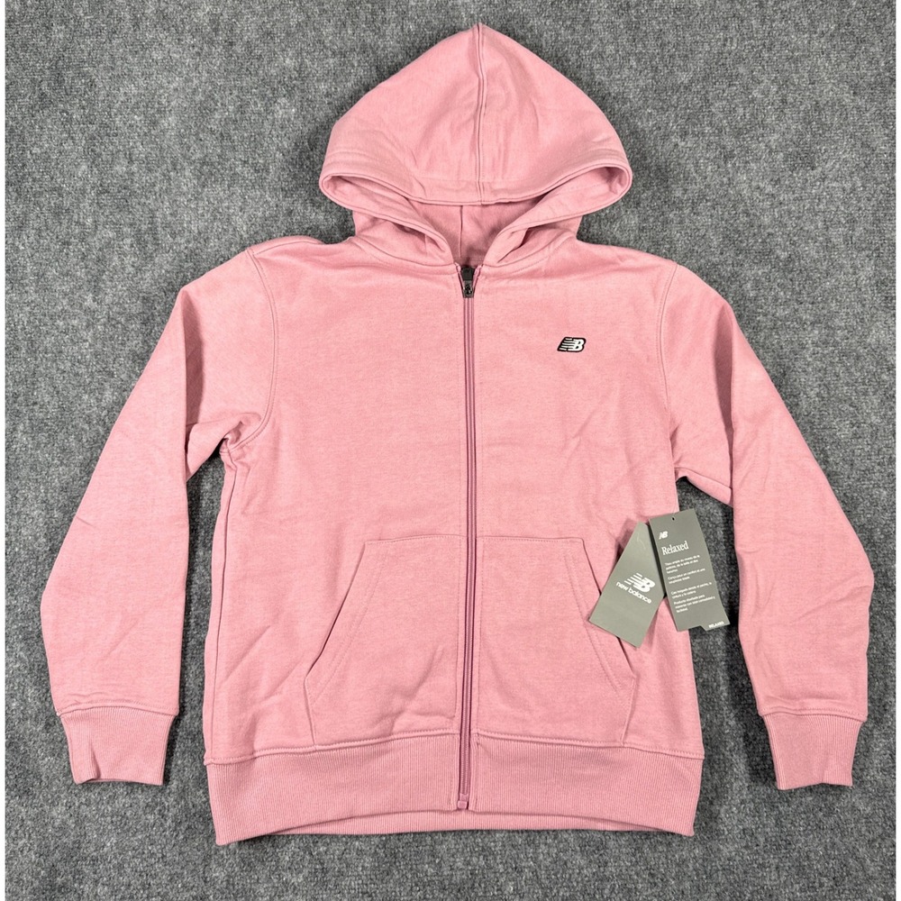 New Balance Kids Medium 10/12 Zip Hoodie Pink Taffy Relaxed Fit Fleece NWT
